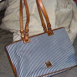Dooney and Bourke Striped Blue and Brown Tote Bag